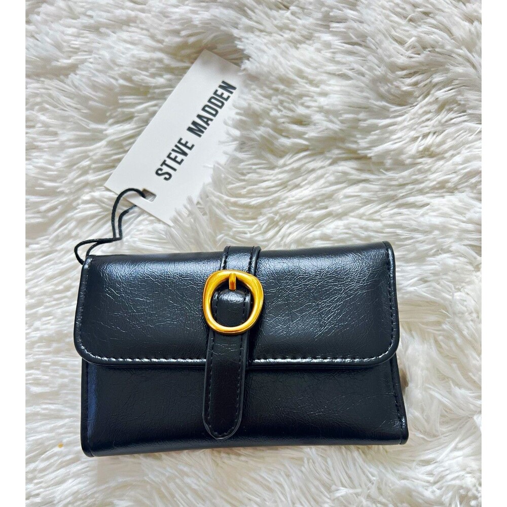 Steve Madden Black Folding Wallet w/ Zip Coin Pocket, ID Window & Card Slots